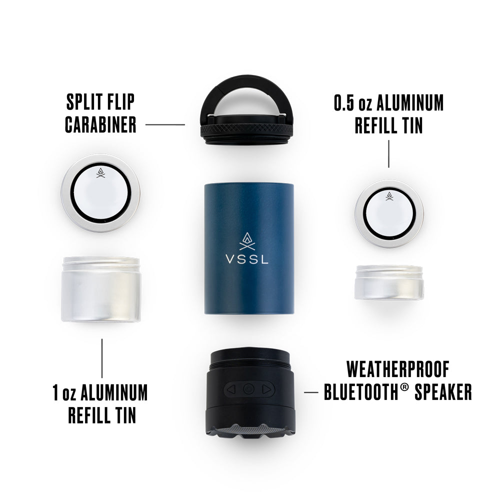 4 Piece Aluminum Blue Metal Grinder w/ Bluetooth Speakers